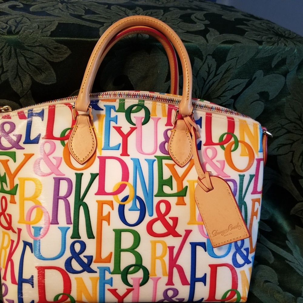 Dooney & Bourke Multicolor Logo Print Satchel - White Base